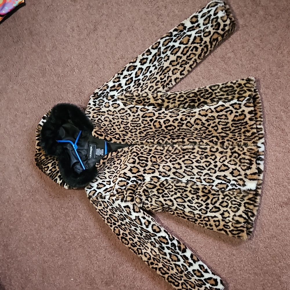 Brooks leopard print fur coat 14 Y
